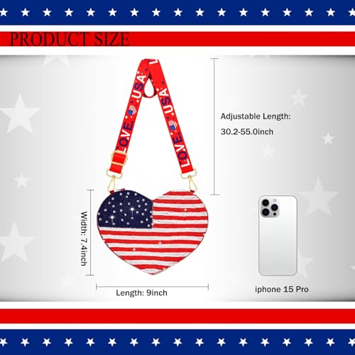Image of 4th of July Purse for Women Sequin Beaded USA Star Purse American Flag Crossbody Shoulder Bag 4th of July Outfits
