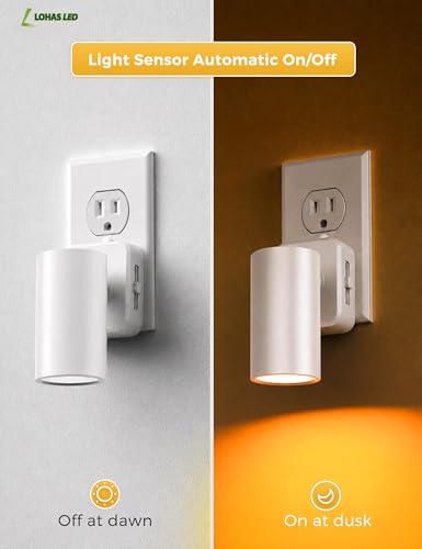 Image of L LOHAS LED Night Lights Plug into Wall,[2-Pack] Wall Spot Lights Indoor with Light Sensor,Amber Night Lights,for Home Decor Party Bathroom,Hallway