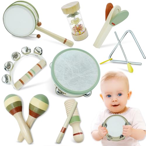 Baby Musical Instruments, Montessori Wooden Music Toys for Toddlers, Percussion Kids Musical Instruments Set for Toddler 3 4 5, Baby Musical Drum, Preschool Educational Wooden Toys for Kids for 3+
