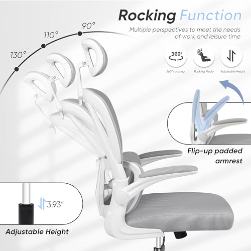 Image of JUMMICO Ergonomic Office Chair, High Back Desk Chair with Adjustable Headrest and Flip-Up Arms, Mesh Computer Chair with Lumbar Support, Gaming Chair, Swivel Task Chair for Home Office, White