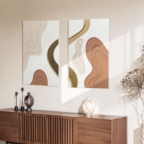 LuxenHome Metal Wall Art, Set of 2 Modern Brown and