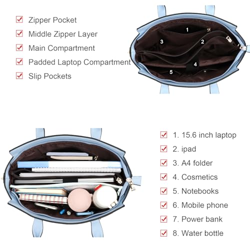 Laptop Bag for Women,15.6 Inch Multi Pocket Padded Laptop Tote Bag, Computer Bags for Women, Blue3