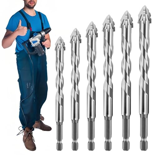 6-Tlg Exzenterbohrer Set mit Vierschneidigen Sägezähnen - 4/5/6/8/10/12 mm Hochfester Bohrer für universelles Bohren in Beton, Glas, Keramik, Holz & Metall