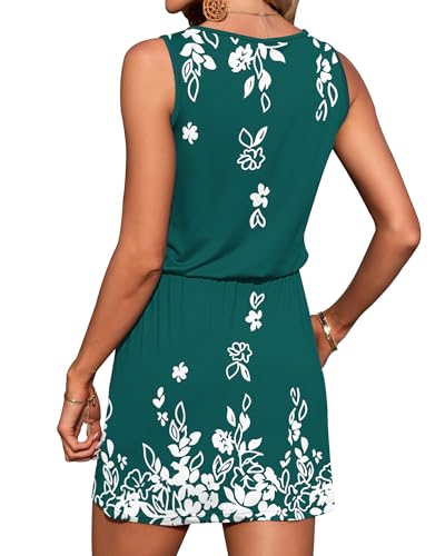 Image of AUSELILY Womens Summer Dress Casual Sleeveless Drawstring Short Dresses | Adjustable drawstring waist for a custom fit, plus 2 side pockets-perfect beach-to-street sundress