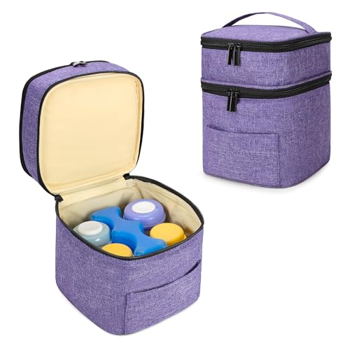 Image of Teamoy Double Layer Breastmilk Cooler Bag, Fit for 4 Baby Bottles Up to 5 Ounce Bottle Bag, Breastmilk Cooler Tote Bag for Nursing Mom, Purple(Bag Only)