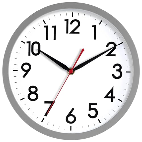 Image of AKCISOT Wall Clock 10 Inch Silent Non-Ticking Modern Clocks Battery Operated - Analog Classic for Office, Home, Bathroom, Kitchen, Bedroom, School, Living Room(Gray)