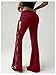 Verdusa Women's Lace Pants Fold Over Flare Leggings Bell Bottoms Rave Outfits Going Out Burgundy Solid Small