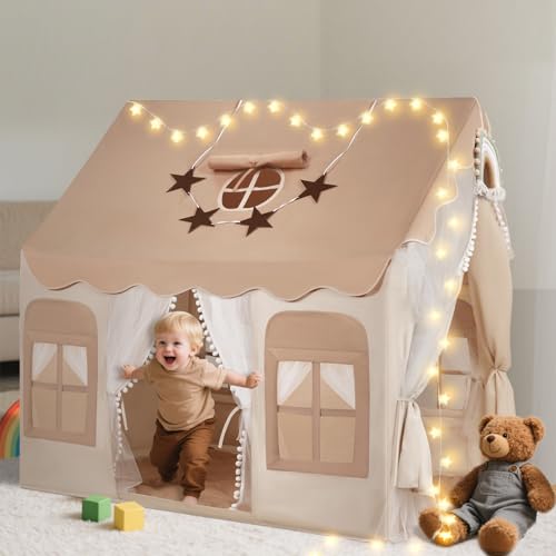 snookids Tienda para niños - Casa de Juego Interior con Alfombra, Luces, Colgantes de arcoíris y Bandera Estrellas, Tienda Juego para la decoración de la habitación niños y niñas