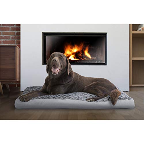 Image of Furhaven Pillow Dog Bed for Large /Medium Dogs w / Removable Washable Cover - Ultra Plush Faux Fur & Suede Mattress - Gray, Large