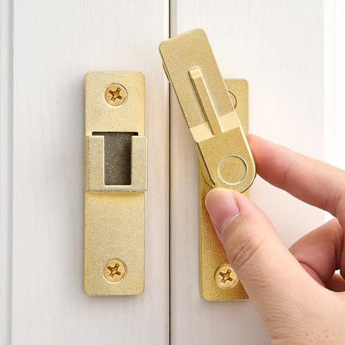 Image of Gold Flip Barn Door Lock - 180 Degree Barn Door Lock Privacy Latch - Zinc Alloy Security Latches for Barn Doors, Windows, Garden Gates, Cabinets, and Sliding Doors