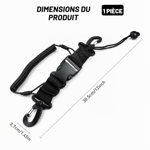 leruiyezs Sangle Plongee sous Marine Durable avec Clips Libération Rapide,Sangle Lampe Plongée,Extension Spirale150cm,Caméra sous-Marine,Escalade,Plongée sous Marine Et Activités Extérieures – vue 2