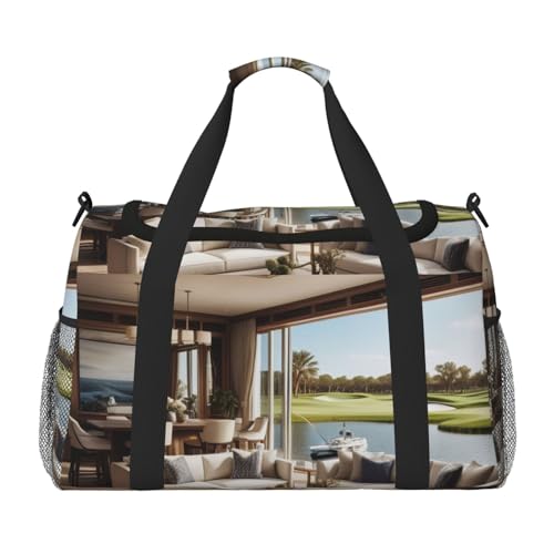 Golf Yacht Club Print Travel Duffle Bag - Foldable Personal Item Travel Bag for Women & Men,Carry-On Convertible Crossbody Tote Bags with Adjustable Shoulder Strap & Pockets 13x10.2x19.7 in