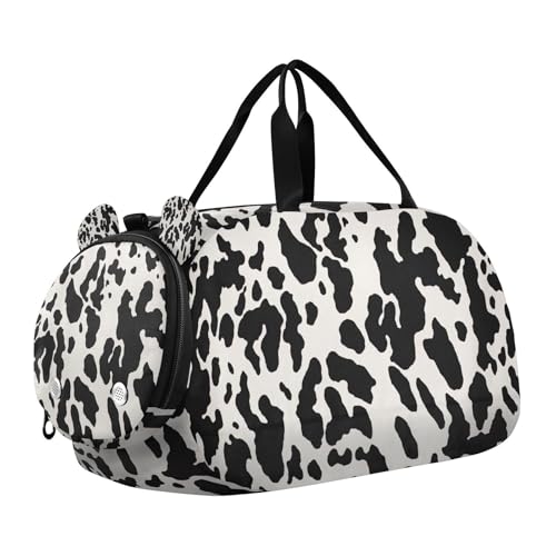 YETTASBIN Sport Travel Duffel Bag for Girls Boys, Cow Print Large Waterproof Weekender Overnight Bag, Detachable Shoulder Strap Gym Bag with Shoe Compartment & Wet Pocket