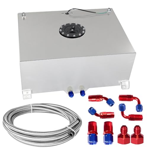 GSTP 20 Gallon 80L Fuel Cell Polished with Cap/Level Sender/12FT Oil Feed Line Silver