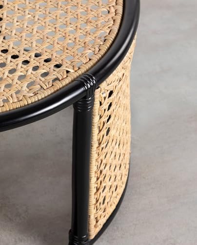 Image of Wooden Coffee Table| End Table| Sofa SideTable| SideTable for Living Room| Round Cane Table (70x70x40) Black