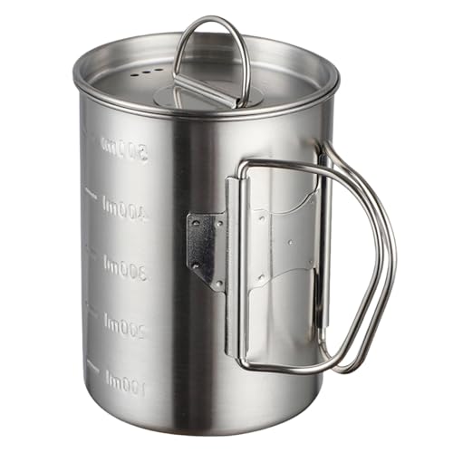 Nicedeal Camping Mug, 500ml/16.9oz Stainless Steel Camping Cup with Foldable Handle, Portable Backpacking Cup with Lid, Camping Coffee Mug for Outdoor Home Travel