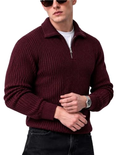 Image of Kvetoo Mens Woolen Sweater for Man Winter Quarter Zipper Knit Sweater Full Sleeve Office Wear Pullover
