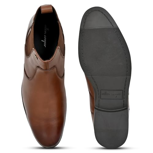 Image of Allen Cooper Men's Black /Tan Leather Chelsea Boots - Stylish Formal & Casual Wear