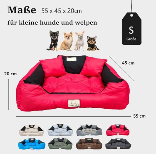 KING DOG Hundebett Kleine Hunde Waschbar Orthopädisches S 55 x 45 cm Hundekissen Haustierbett Hundekorb Hundecouch mit Hohem Rand Wasserdicht Material Silikon Füllung Rot