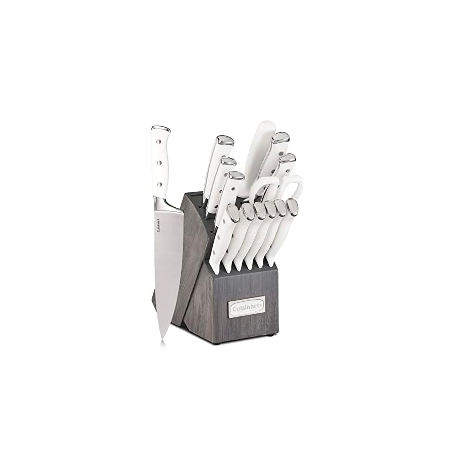 Cuisinart-15-Piece-Knife-Set-with-Block-High-Carbon-Stainless-Steel-Forged-Triple-Rivet-WhiteCharcoal-Gray-C77WTR-15PCG Cuisinart 15-Piece Knife Set with Block, High Carbon Stainless Steel, Forged Triple Rivet, White/Charcoal Gray C77WTR-15PCG