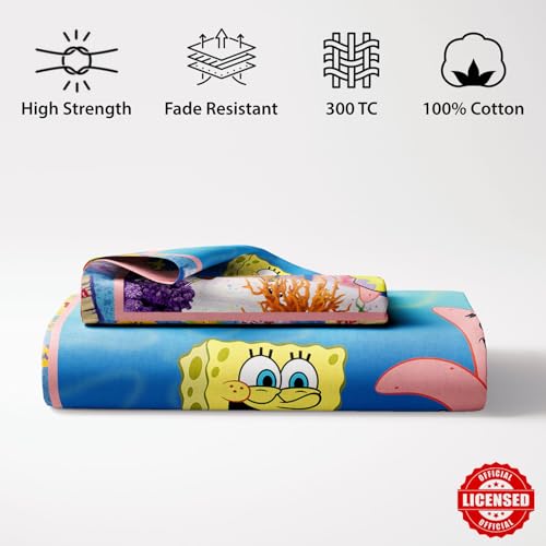 Image of Sassoon Spongebob Digital Printed, Cotton Single Bedsheet, 300 TC, 1 Pillow Cover, Fade Resistant, Bedsheet for Kid's Bedroom, (1.50m X 2.35m)