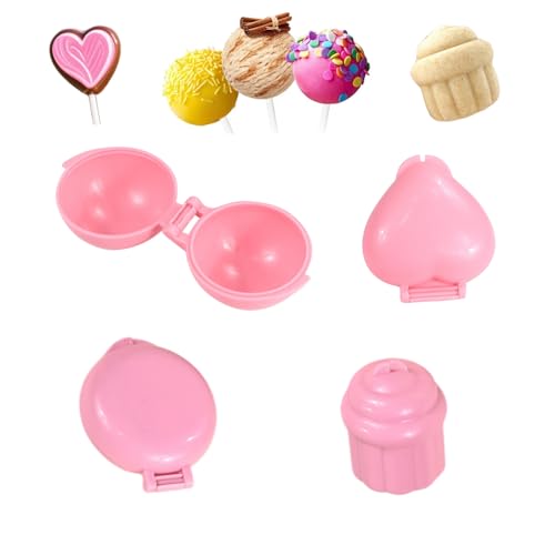 4 Stück Cake Pop Ausstecher, Kuchen Pop Form Set, Kuchenpops Backform Set, 3D Gedruckte Runde Kugel- und Herzform Backformen, für Geburtstagsfeier, Hochzeit, Desserts