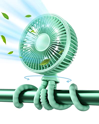 Image of Gaiatop Oscillating Baby Stroller Fan with LED Night Light, 4 Speeds Cooling Rechargeable 360° Rotate Clip On, Battery Operated Small Portable Fans for Car Seat Crib Treadmill Travel