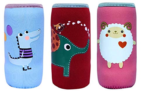 The Cheeky Kidzz Stretchable Soft Reusable Baby Feeding Bottle Cover Sleeve Animal Printed with Holding Strap Suitable for 120ml 150ml 220ml 240ml Feeding Milk/Water Feeder Bottles(Pack of 3)