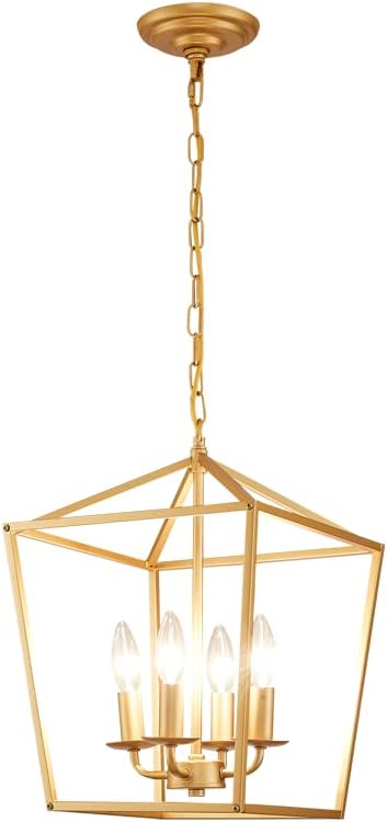 Soft Gold Geometric Lantern Pendant Chandelier with Metal Cage