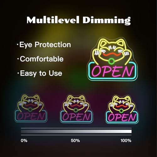 Image of ineonlife Lucky Cat Open Neon Sign Cute Cat Neon Signs for Wall Decor Led Light for Used In Restaurants Ramen Shops Izakaya Sushi Restaurants Shop Decorations Business Opening Gift