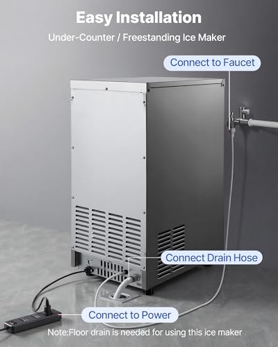 Image of VEVOR Commercial Ice Maker Machine, 100 lbs /24h with 30-35 lbs Storage, Bullet Ice,Built-in /Freestanding /Under Counter, Stainless Steel Ice Maker with LED Display for Home Bar Restaurant