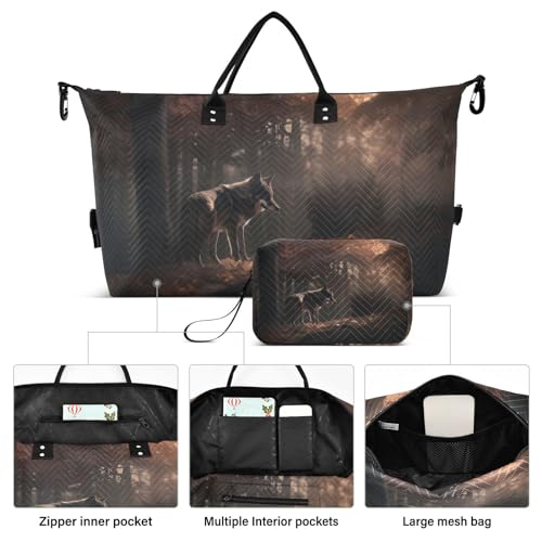 Large Travel Duffel Bag, Wolf in The Forest Sports Tote Gym Bag, Shoulder Weekender Overnight Bag for Women Men, Carry On Luggage with Toiletry Bags2