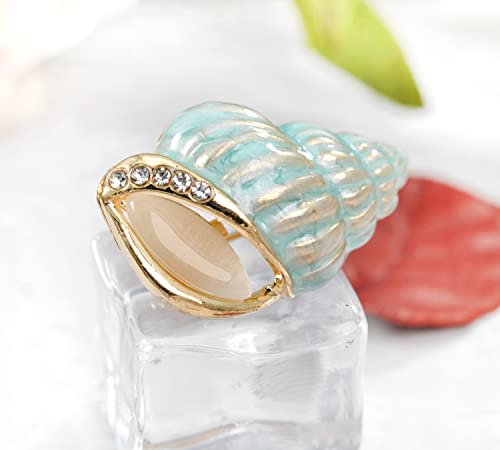 Image of Gyn&Joy Golden Tone Blue Enamel Rhinestone Conch Ocean Sea shell Brooch Pin