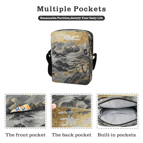 Black Gold Chinese Landscape messenger bags for women Crossbody Bags For Women Purse For Teens Adjustable Strap for work Casual2