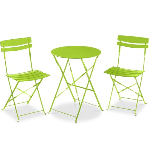 Best Choice Products 3-Piece Bistro Set, Space Saving Folding Design, Solid Steel, Outdoor Patio Furniture Set w/ 2 Chairs, Bistro Table - Lime Green