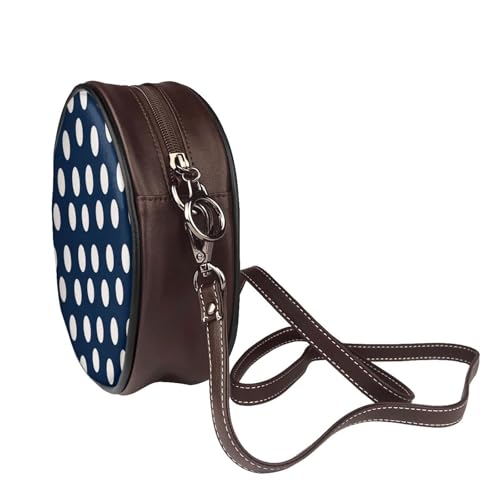 White Polka Dot In Dark Blue Women Round Crossbody Bags Leather Sling Bag Purse3