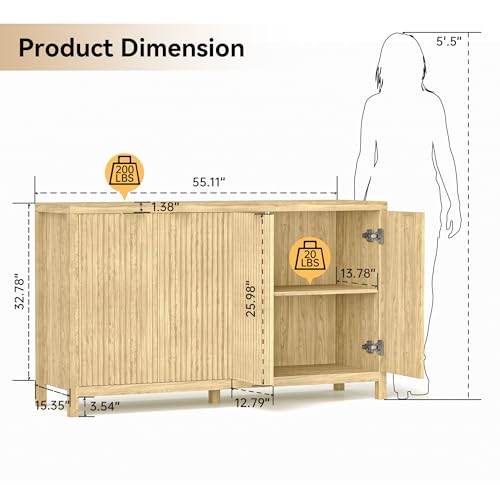 Sideboard-Buffet-Cabinet-with-Storage-55-Modern-Fluted-Cabinet-with-Doors-Shelves-Multifunctional-Accent-Console-Cabinet-for-Home-Kitchen-Hallway-Entryway Sideboard Buffet Cabinet with Storage 55 Modern Fluted Cabinet with Doors Shelves Multifunctional Accent Console Cabinet for Home Kitchen Hallway Entryway