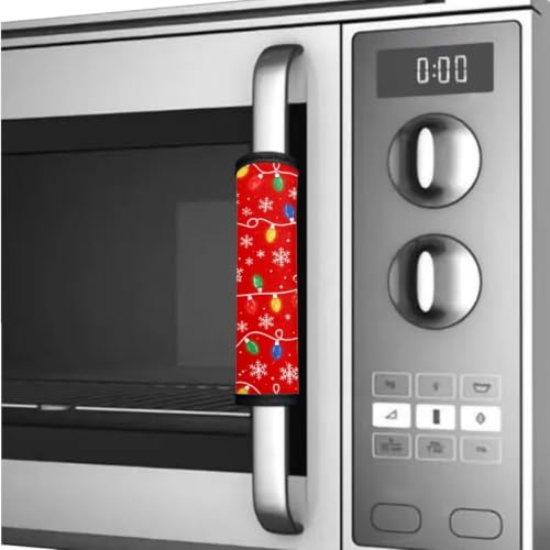 Image of 6 Pcs Refrigerator Microwave Door Handle Covers Electrical Appliances Handle Protector Keep Clean and Protected from Oil Stains, Fingerprints, Liquids, Christmas String Light Red