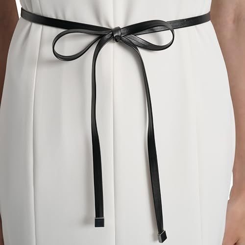 Image of DKNY Women's Short Flutter Sleeve V-Neck Tie Belt Fit and Flare Dress