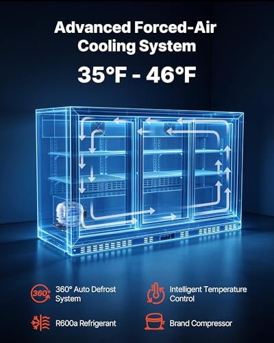Image of VEVOR Back Bar Cooler, 11.4 Cu.Ft Commercial Beverage Refrigerator, 3 Sliding Glass Doors, Fan Cooling Under Counter Beer Fridge w /LED Lighting, Shelves, Low-E Glass Display for Drinks, Bar, Store