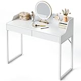 CubiCubi Vanity Desk with 2 Drawers, 40 Inch Computer Home Office Desk, Modern Makeup Dressing Desk, Study Work Table, White