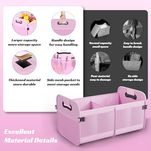 Image of Sposuit Trunk Organizer for Car - 70L Collapsible Sturdy Car Storage, Pink | 11 Pockets & Reinforced Handles, Large Capacity, SUV Trunk Organizers for Grocery Cargo, Non-Slip Bottom