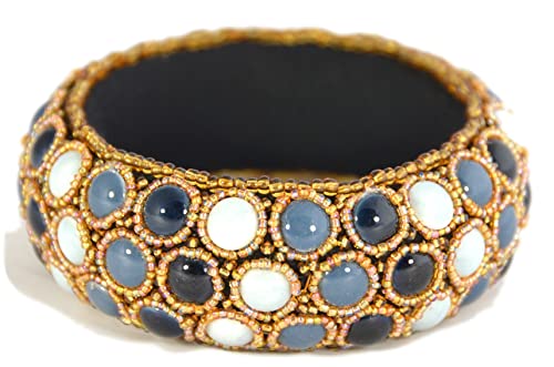 Bangle en porcelaine camaïeu gris et perles fantaisie - Modèle C015