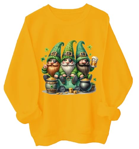 Sudadera con diseño de gnomos de trébol de la suerte para el día de San Patricio, sudadera de gnomos del día de San Patricio, amarillo, M