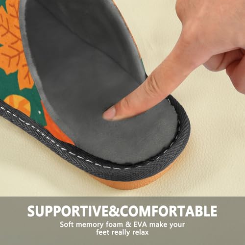 Slippers for Women Autumn Leaves and Pumpkins Pattern Soft Fuzzy Women's Slippers Indoor and Outdoor Shoes4