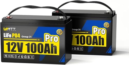 Image of WattCycle 12V 100Ah LiFePO4 Battery 2 Pack with 110A BMS 6000+ Deep Cycles