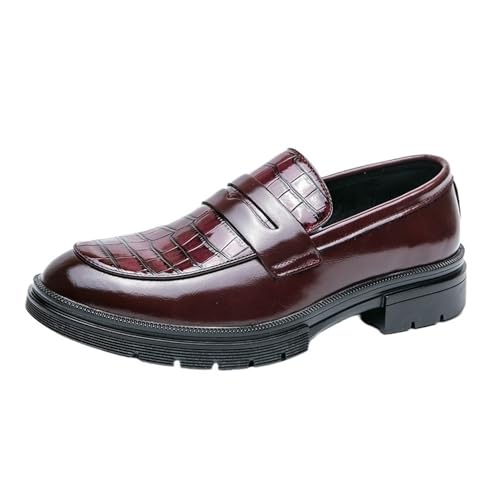 Mens Dress Shoes Shoes Dress Oxford for Men Slip On Round Toe Leather Solid Color Resistant Non Slip Anti-Slip Block Heel Walking