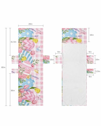 Spring Easter Beach Lounge Chair Towel Cover, Soft Chaise Lounge Towel with Side Pockets Patio Pool Chairs Cover for Beach/Pool Sunbathing 29x85 Pink Plaid Floral Botanical Easter Eggs