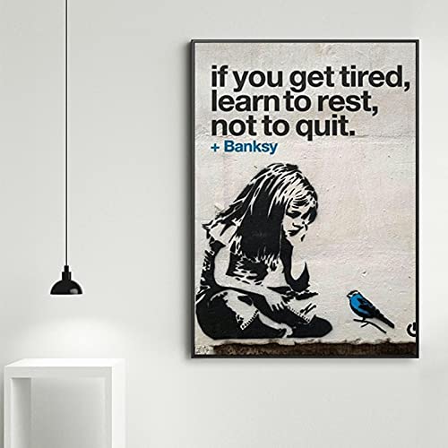 Banksy Graffiti Street Girl Modulaire Mur Art Toile Peintures Photos Impressions Affiche pour Salon Décor 8x12in (20x30cm) cadre Cover