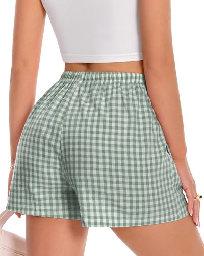 Image of Women Boxer Shorts Gingham Drawstring Pajama Bottom Plaid Pants with Pocket